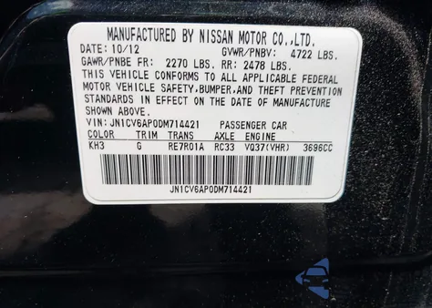 2013 Infiniti G37 Journey from USA, damaged, VIN JN1CV6AP0DM714421